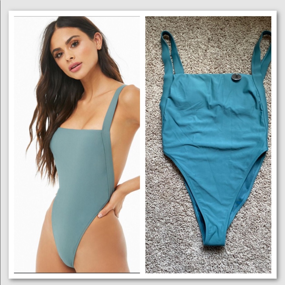 Forever 21 Size Small Synthetic Square-neck One-piece Bathing Swimsuit Sage high